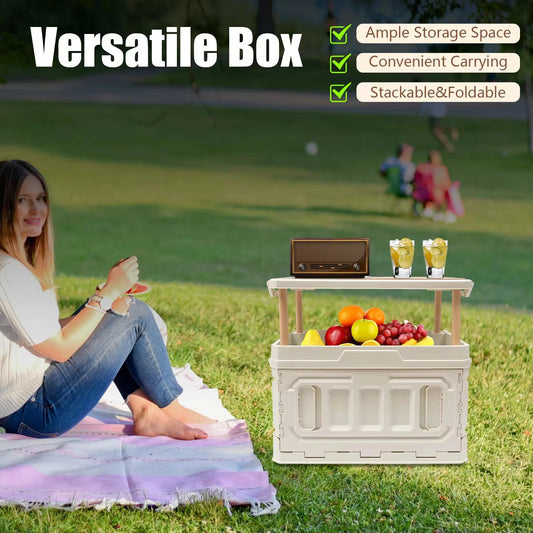 Indoor/Outdoor Durable Folding Storage Box Portable Multifunctional with Wooden Lid For Standard Look Perfect Storage Box For Camping and Picnic Accessories