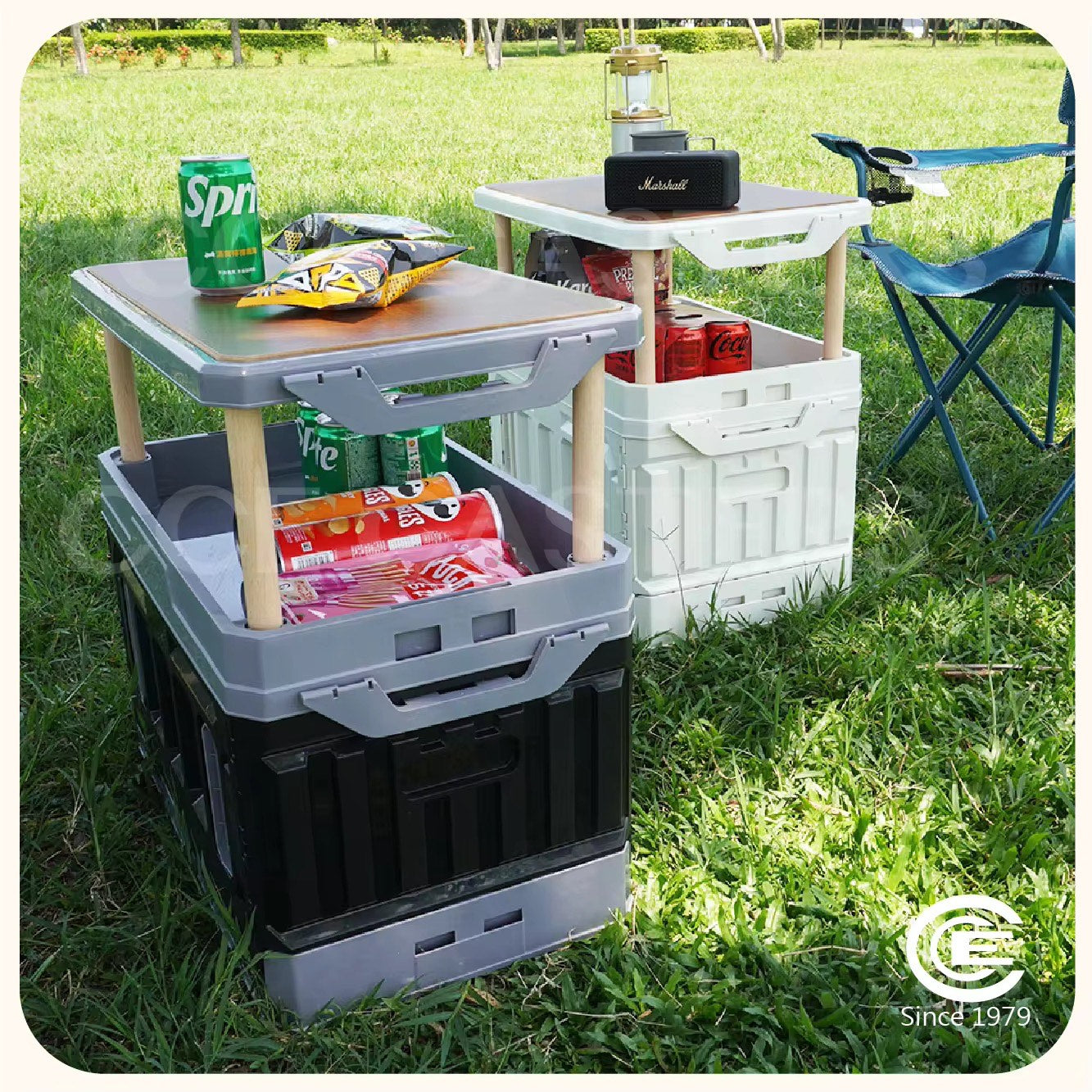 Indoor/Outdoor Durable Folding Storage Box Portable Multifunctional with Wooden Lid For Standard Look Perfect Storage Box For Camping and Picnic Accessories