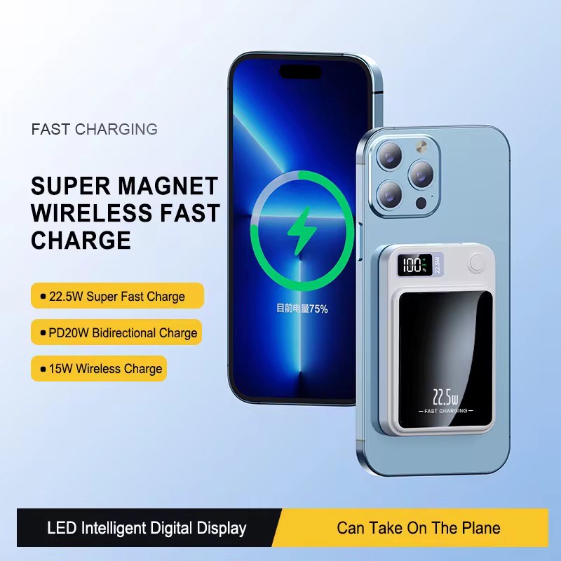 PD22.5W Magnetic Wireless Charger PowerBank 10000mah portable Fast Wireless Charging External PowerBank