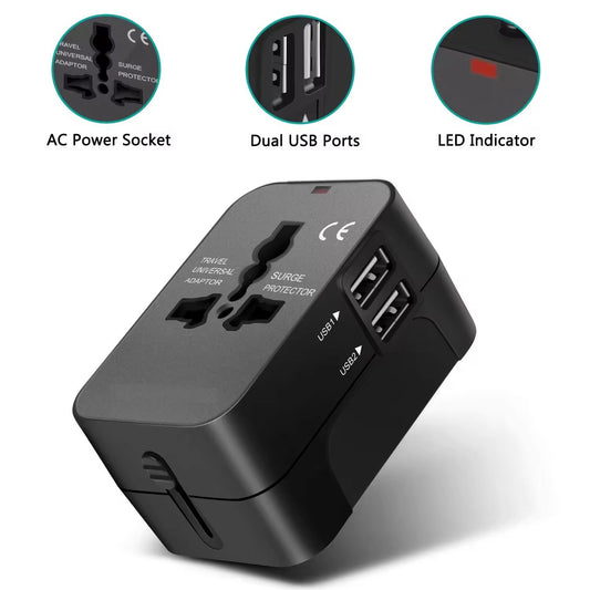 Universal Worldwide Travel Adapter with USB + Type C 180 Countries All-in-One Worldwide Wall Charger with AC Power Plug Adapter For USA EU UK AUS JP Kr Arab Worldwide Premium Multi pug