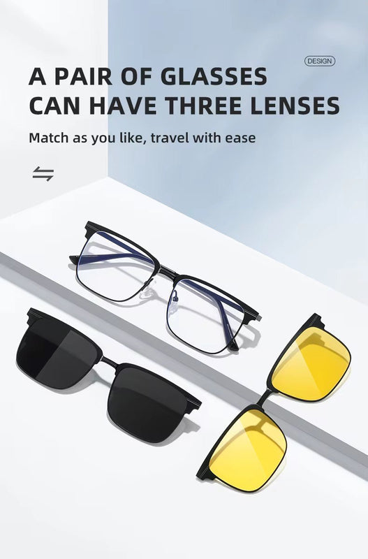 New 3 in 1 Magnetic Clip On Sunglasses With UV Ray Protection Polarized Anti Blue Light Sunglasses Perfect For Outing Such As Camping Trekking Picnic As Well As Daily Hangout