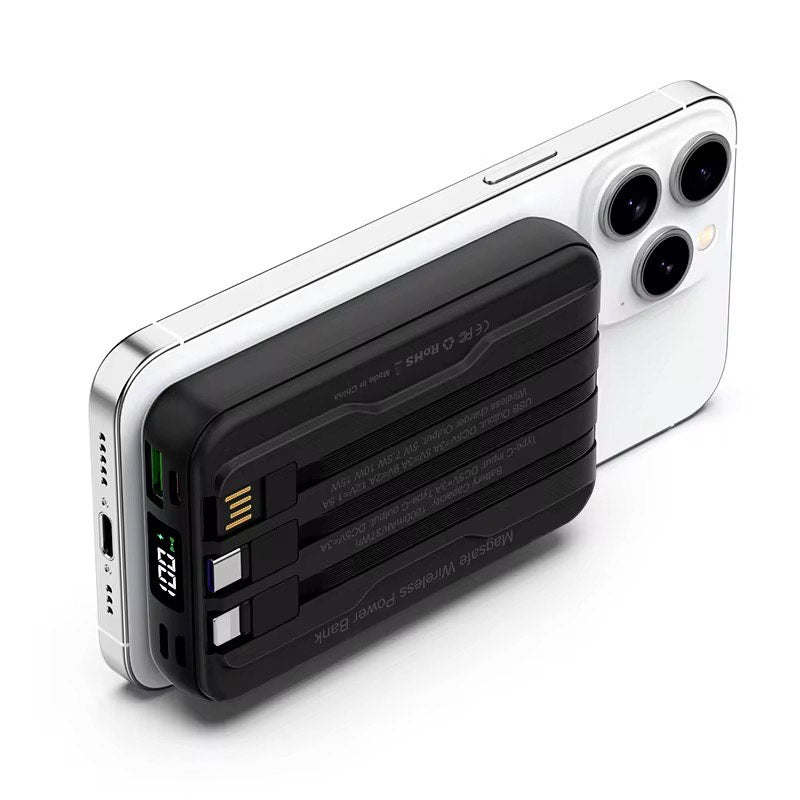Magnetic Portable Wireless Charger Power Bank 10000mAh 22.5W PD Fast Charging Built-in Cables Led Display Battery Pack