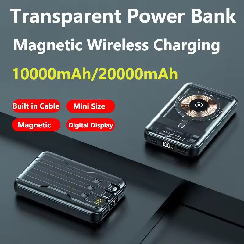 Magnetic Portable Wireless Charger Power Bank 10000mAh 22.5W PD Fast Charging Built-in Cables Led Display Battery Pack