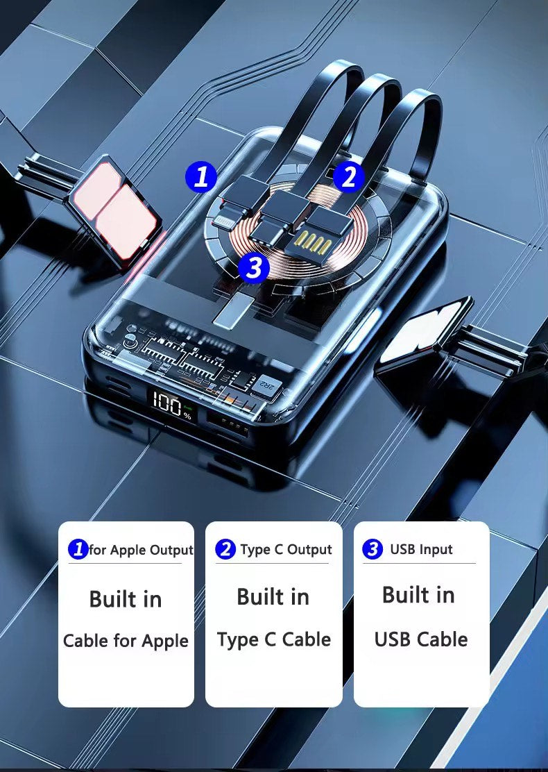 Magnetic Portable Wireless Charger Power Bank 10000mAh 22.5W PD Fast Charging Built-in Cables Led Display Battery Pack