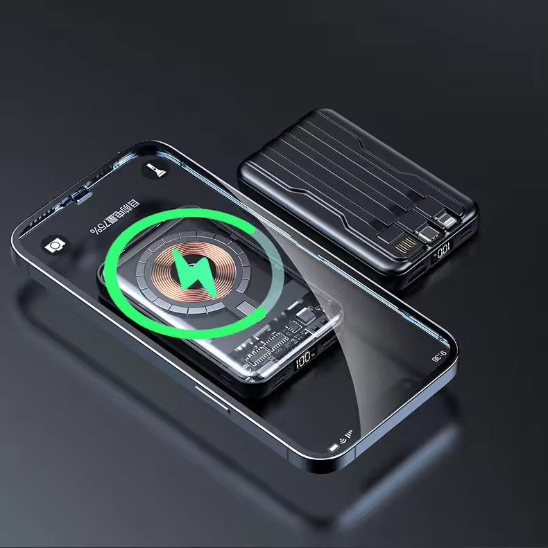 Magnetic Portable Wireless Charger Power Bank 10000mAh 22.5W PD Fast Charging Built-in Cables Led Display Battery Pack