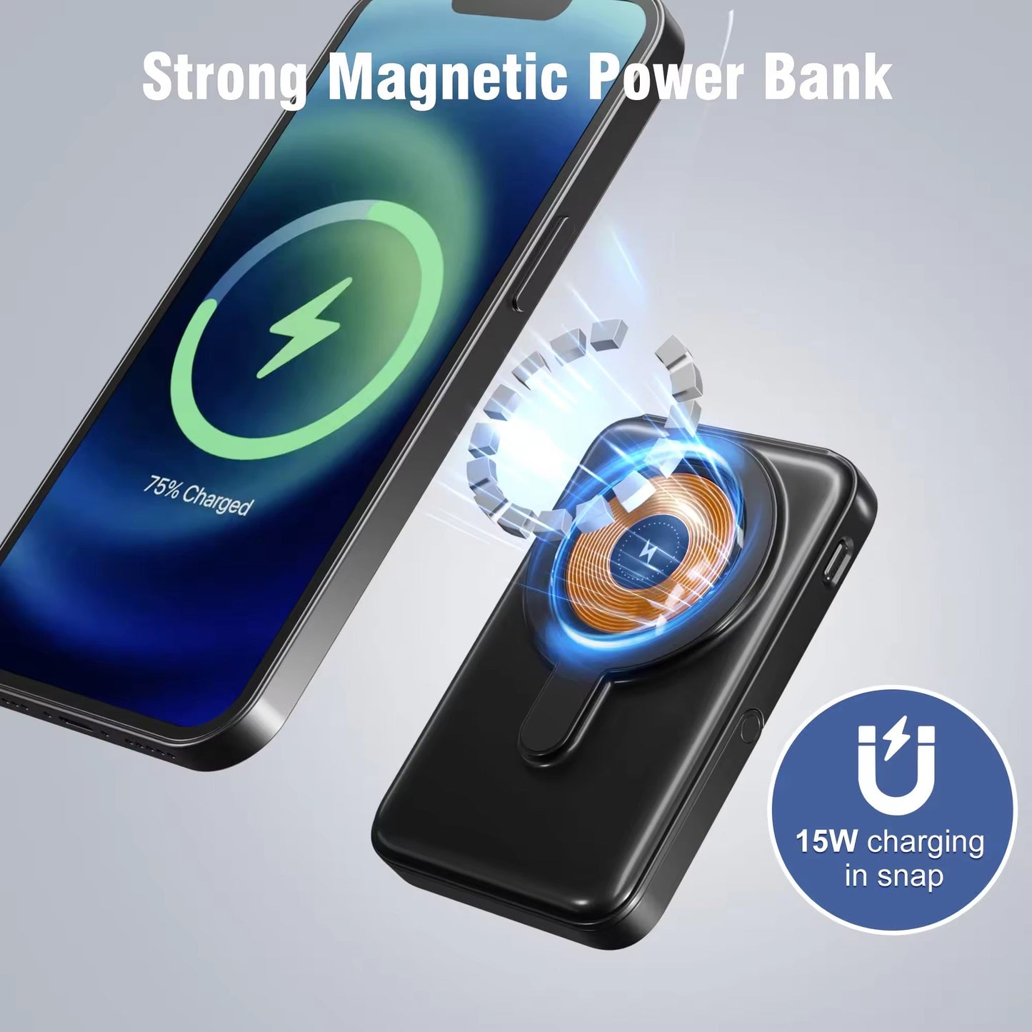 Magnetic Portable Wireless Charger Power Bank 10000mAh 22.5W PD Fast Charging Built-in Cables Led Display Battery Pack