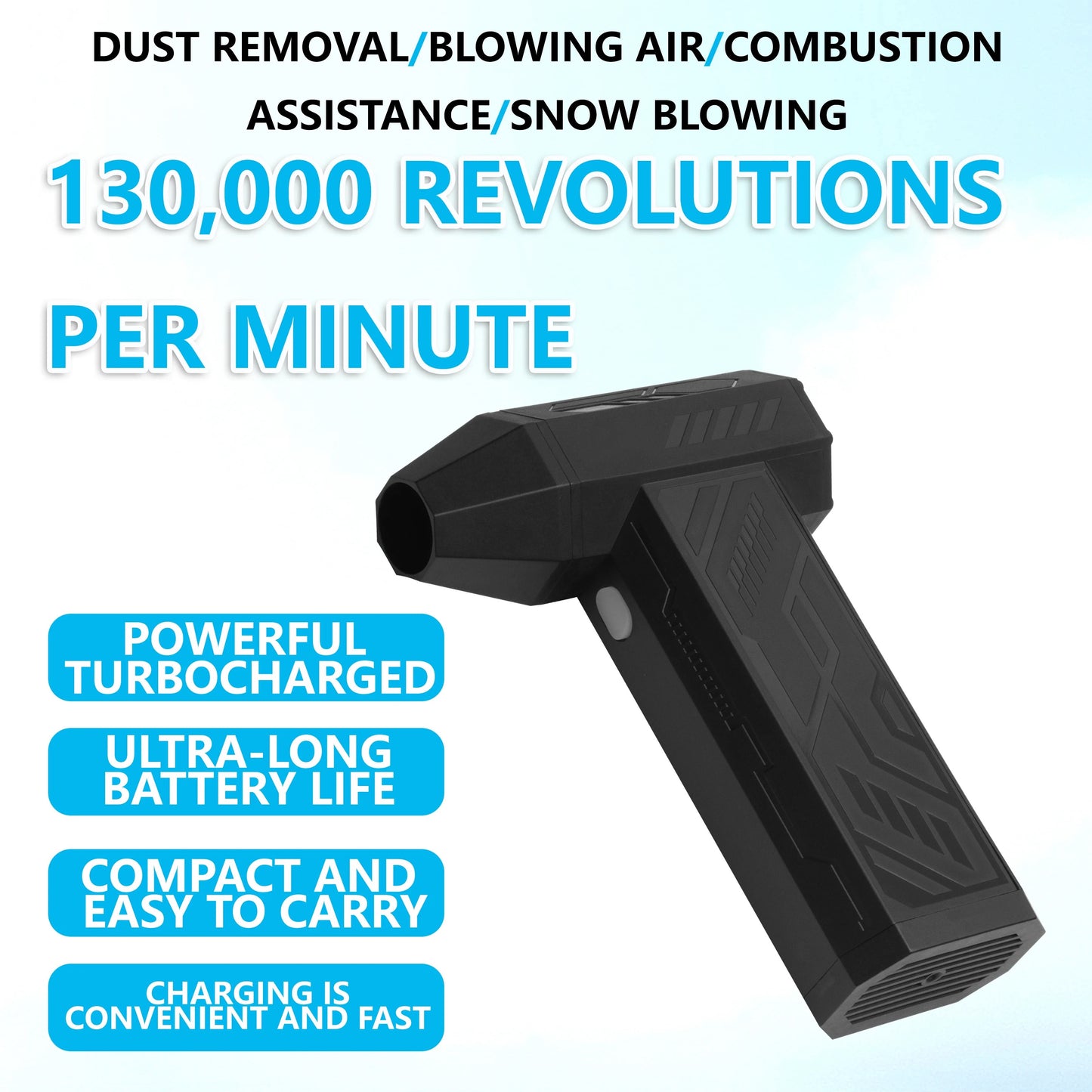 Super Hurricane Blower + Vacuum 💨 140,000 RPM High-Speed — Multifunctional Mini Air Blower for PC, Car Detailing, BBQ Camping Firestarting & Handheld Drying with Adjustable Wind Speeds Portable Hair Dryer - Camping BBQ Fire 5 in 1 use Machine