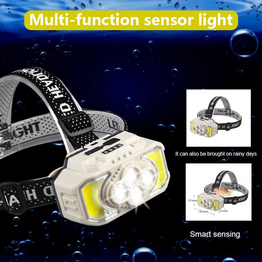Super Bright Trekking Headlights XPE LED HeadLamp 5 Modes Motion Sensor Waterproof Headlight Farming Camping Red/White- Light Type C USB Head Lamp