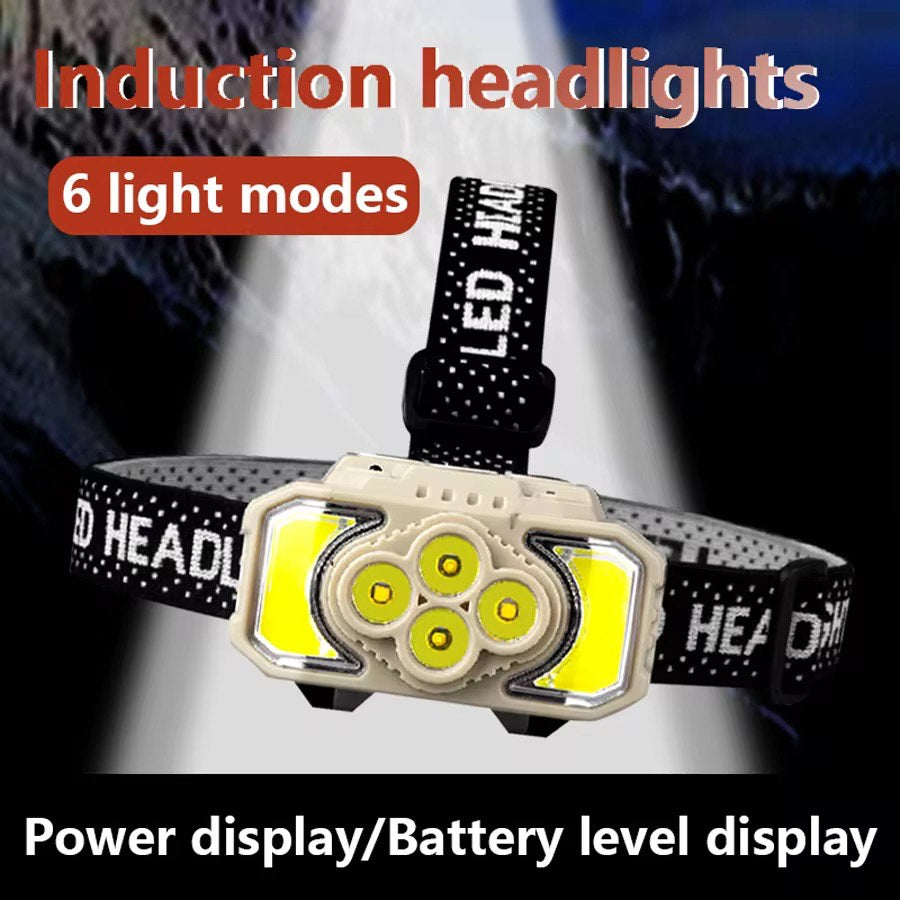 Super Bright Trekking Headlights XPE LED HeadLamp 5 Modes Motion Sensor Waterproof Headlight Farming Camping Red/White- Light Type C USB Head Lamp