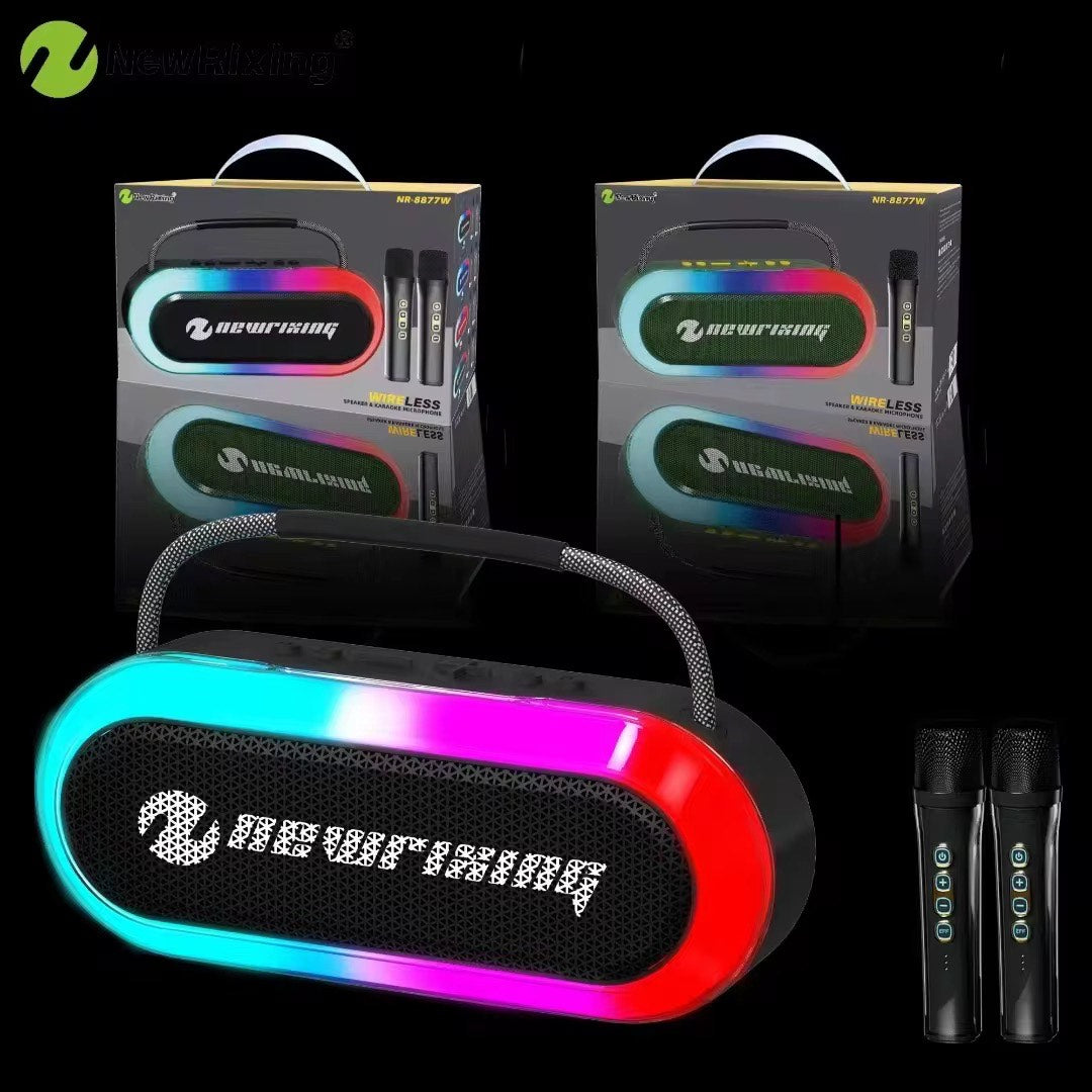 New Rixing NR-8877W RGB Bluetooth Speaker – 30W Portable Sound System with Dual Wireless Microphones