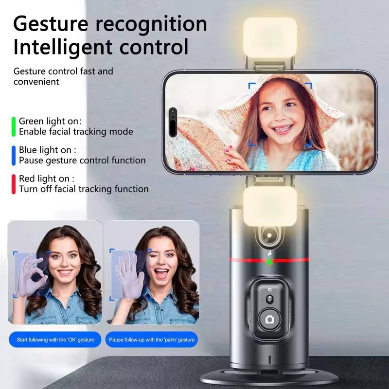 P02 AI Face Tracking Gimbal – Auto Tracking, 360° Rotation, Wireless Phone Stabilizer & Tripod for Solo Camping & Vlogging
