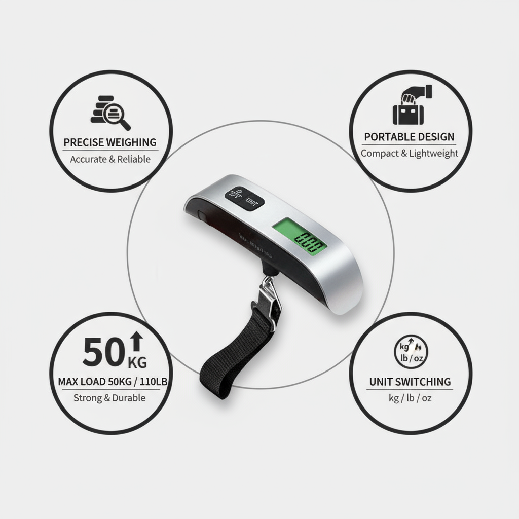 Portable Electronic Luggage Scale T-Shaped Travel Accessory 50 kg/110Lb Capacity With Hanging LCD Backlight Display Hook Weighing Scale For Travelers